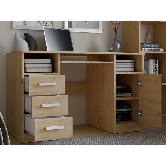 SCHREIBTISCH DELTA EICHE ARTISAN 120 cm 3 Schubladen Schrank Regal Für Büro Zimmer Für Laptop