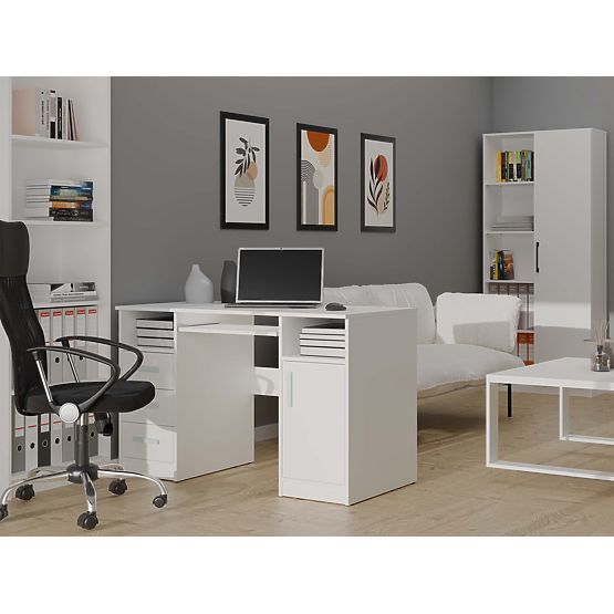 SCHREIBTISCH DELTA WEISS 120 cm 3 Schubladen Schrank Regal Für Büro Zimmer Für Laptop