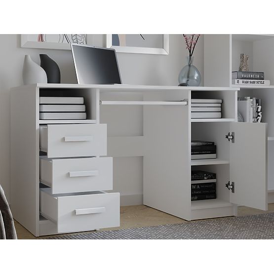 SCHREIBTISCH DELTA WEISS 120 cm 3 Schubladen Schrank Regal Für Büro Zimmer Für Laptop