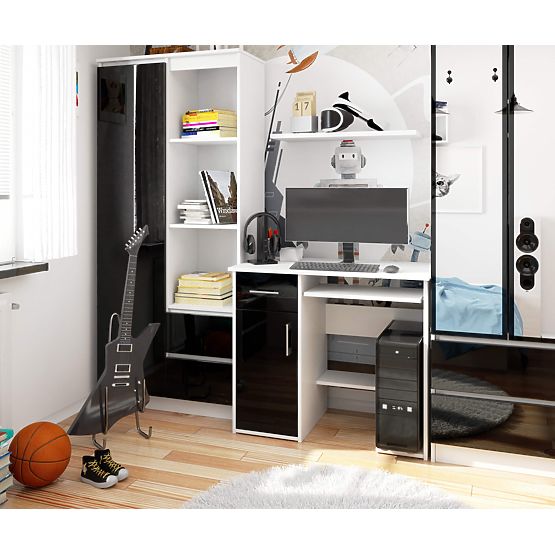 SCHREIBTISCH JAY PK WEISS / SCHWARZ GLANZ