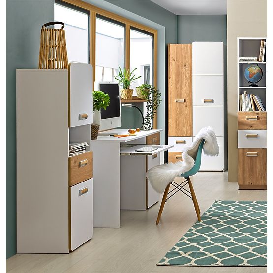 Schreibtisch L10 - Weiß / Eiche Nash