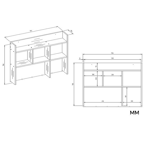 Schreibtisch MIJAS Links mit Aufsatz Mattweiß 4 Schubladen 4 Regale für Büro und Zimmer