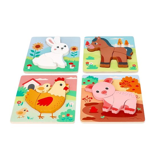 Set aus 4 Holzpuzzles Bauernhof