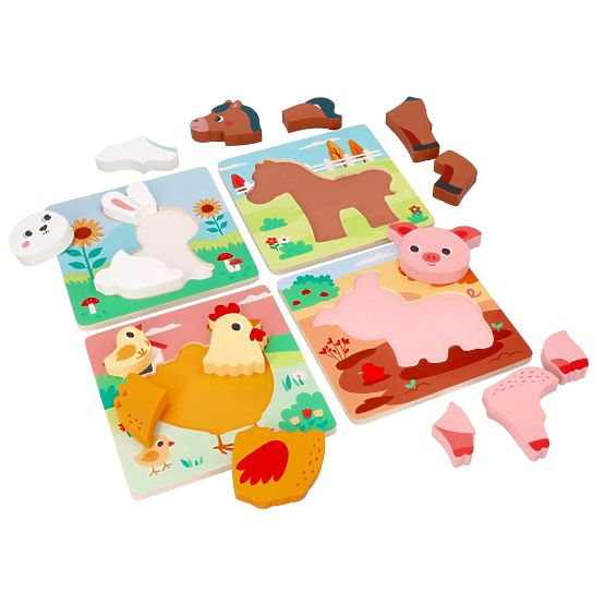 Set aus 4 Holzpuzzles Bauernhof