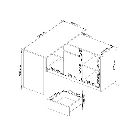 SET CLP B-17 KOMMODE + SCHREIBTISCH PK WEISS / GRAU