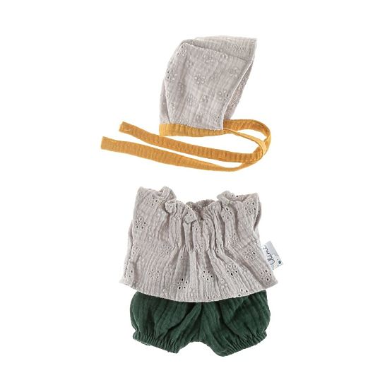 Set mit Häubchen für Puppen 21cm graue Spitze