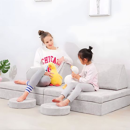 Großes faltbares modulares Kindersofa 2-Sitzer DIY 10 weiche Kissen - grau ECOTOYS