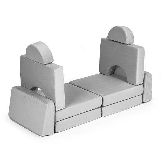 Großes faltbares modulares Kindersofa 2-Sitzer DIY 10 weiche Kissen - grau ECOTOYS