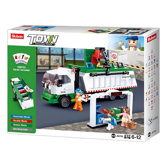 Sluban Town Bausatz M38-B0780 - Müllrecyclingwagen + Kartenspiel