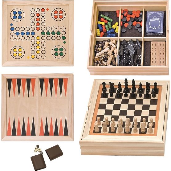 Spieleset in Holzkiste