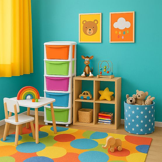 Spielzeugcontainer mit 5 Schubladen auf Rollen