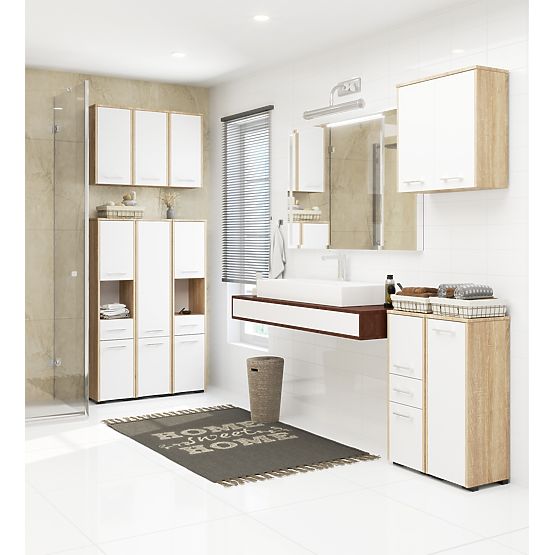 STEHENDER BADEZIMMERSCHRANK FIN S30 1D SONOMA EICHE / WEISS