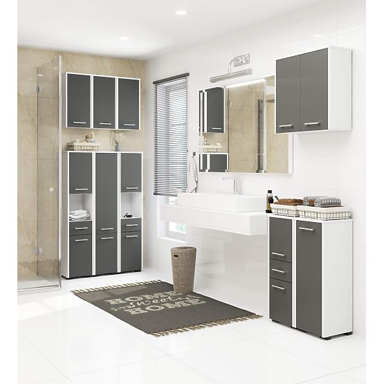 STEHENDER BADEZIMMERSCHRANK FIN S30 1D WEISS / GRAU