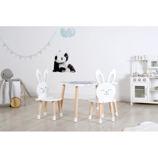 Kindertisch mit Stühlen - Kaninchen - weiß