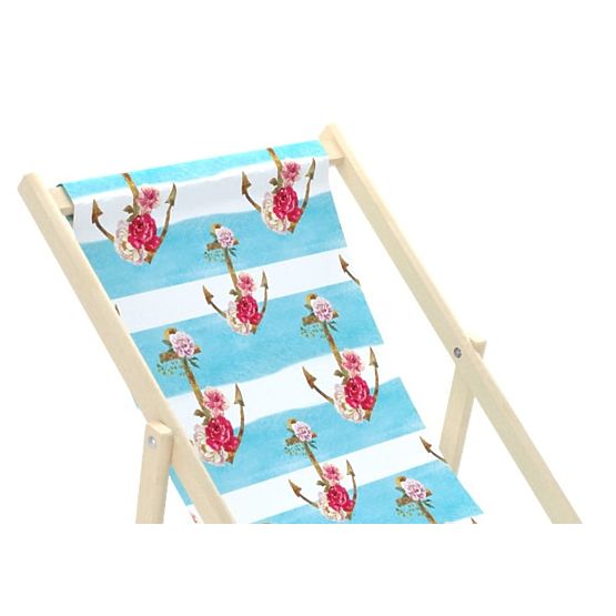 Strandkorb Anker mit Blumen - blau-weiß