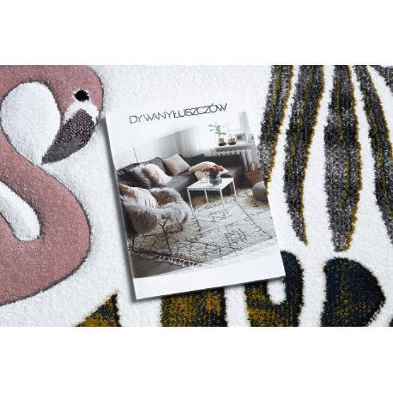 Teppich GARTEN, FLAMINGOS, MONSTERA BLÄTTER, cremefarben