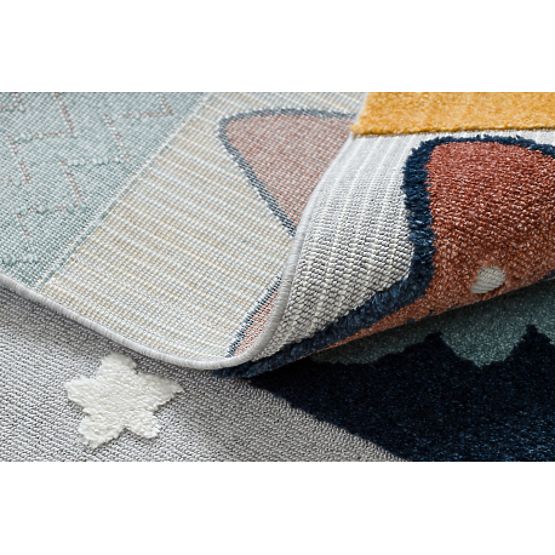 Teppich YOYO GD52 grau/gelb - Sterne, Wolken, Patchwork für Kinder, strukturell, sensorisch Fransen