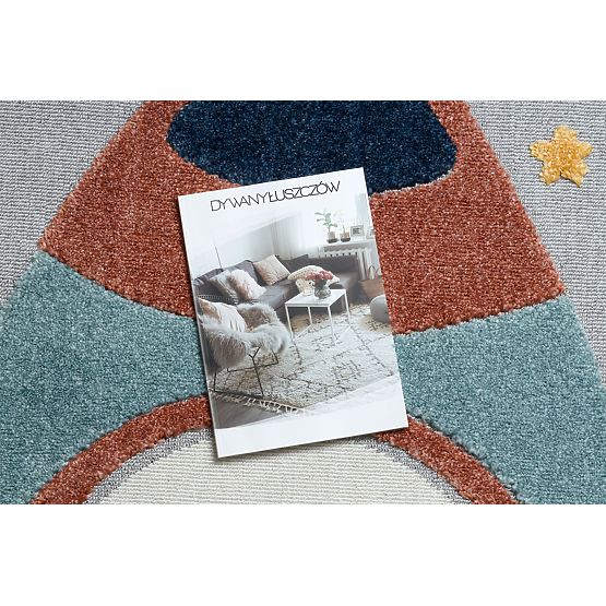 Teppich YOYO GD55 grau / blau - Sterne, Rakete für Kinder, strukturell, sensorische Fransen