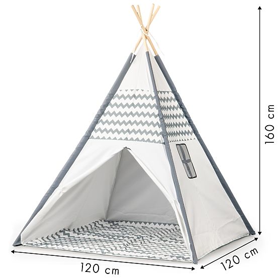 Tipi Kinderzelt - grau-weiß