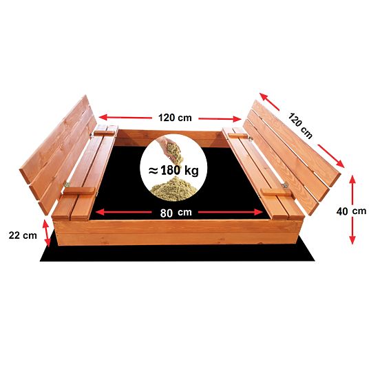 Abdeckbarer Sandkasten mit Bänken 120 x 120 - imprägniert