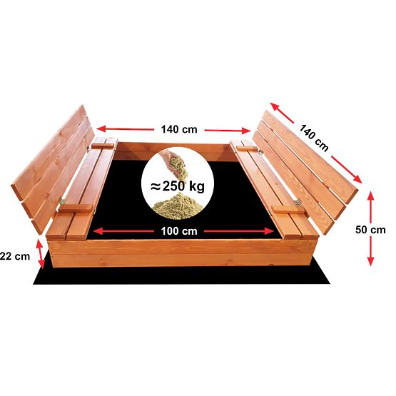 Verschließbarer Sandkasten mit Bänken 140 x 140 - imprägniert