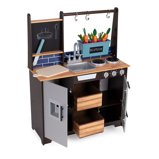 Große Holzküche für Kinder mit Gemüsestand und Zubehör ECOTOYS