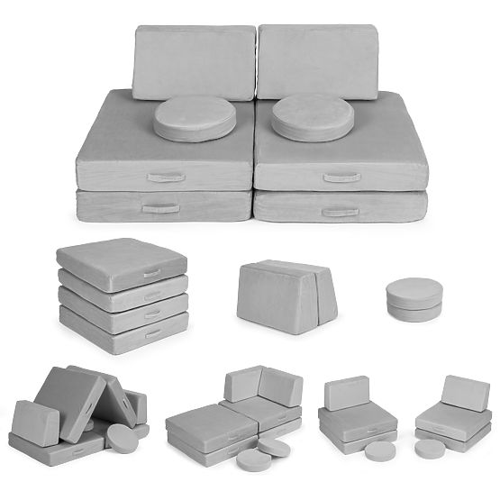 Großes modulares faltbares Kindersofa DIY 8 weiche Kissen - grau ECOTOYS