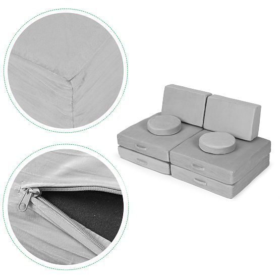 Großes modulares faltbares Kindersofa DIY 8 weiche Kissen - grau ECOTOYS