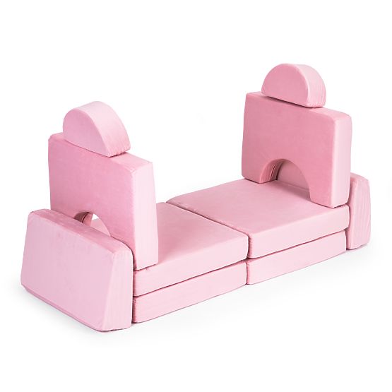Großes modulares faltbares Kindersofa für 2 Personen DIY 10 weiche Kissen - rosa ECOTOYS
