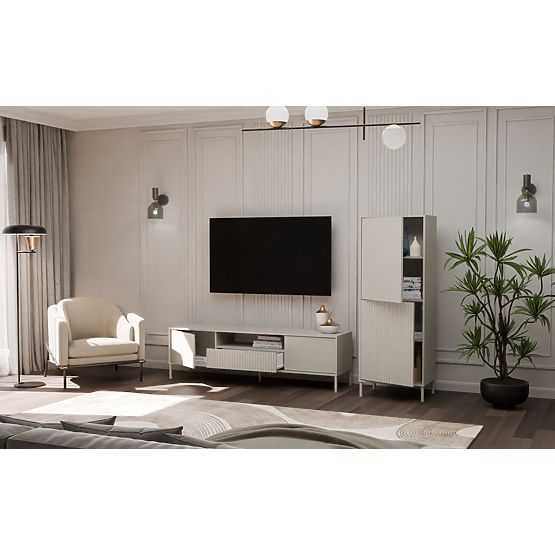 Vitrine KAMARO 2DK SLIM/GLATT KASCHMIR Lamellenstruktur + Klassisches Frontpanel