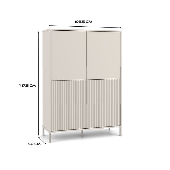 Vitrine KAMARO 4DK SLIM/GLATT KASCHMIR 4 Türen Lamellen Geriffelt + Klassische Front