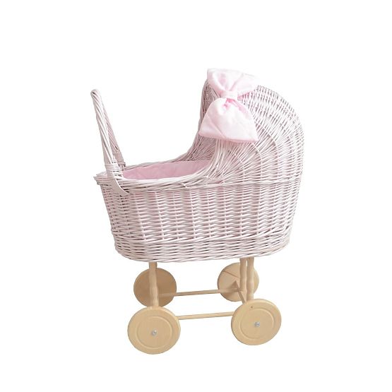 Hoher Korbwagen für Puppen – rosa
