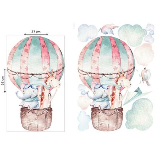 Wandaufkleber - Ballon, Elefant und Giraffe