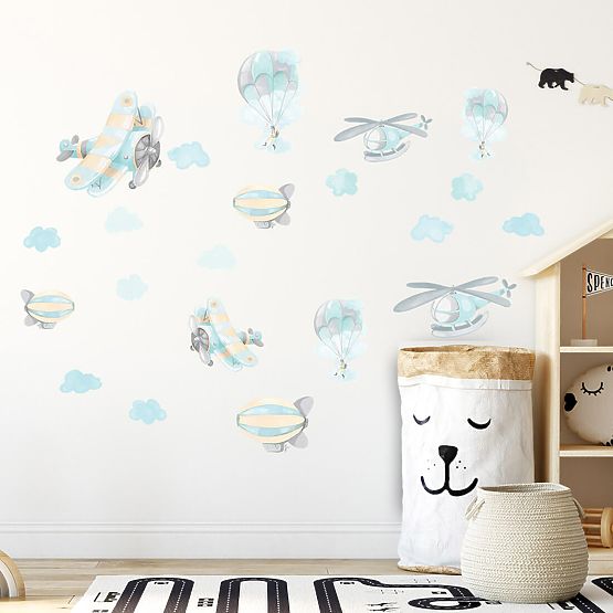 Wandaufkleber-Set - Flugzeuge und Luftballons 22-tlg