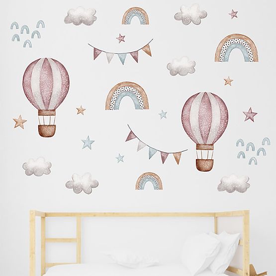 Wandaufkleber - Luftballons und Wolken