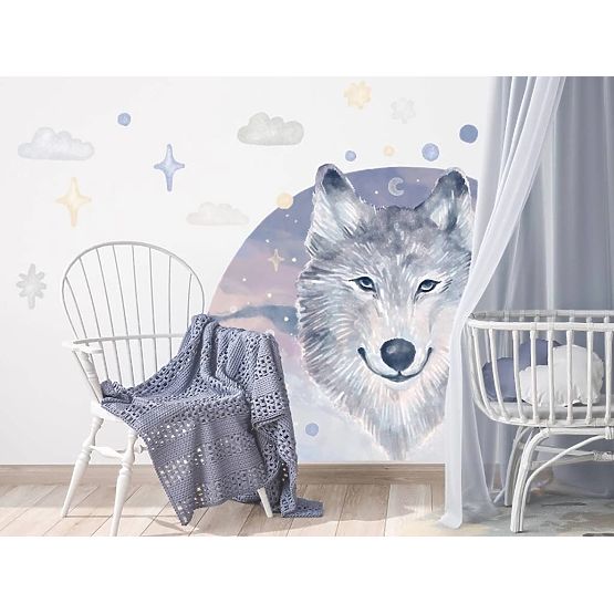 Wandaufkleber - Wolf auf Regenbogenhintergrund