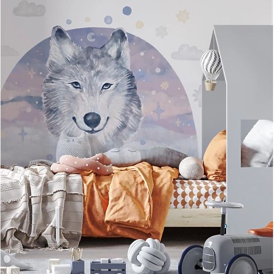 Wandaufkleber - Wolf auf Regenbogenhintergrund