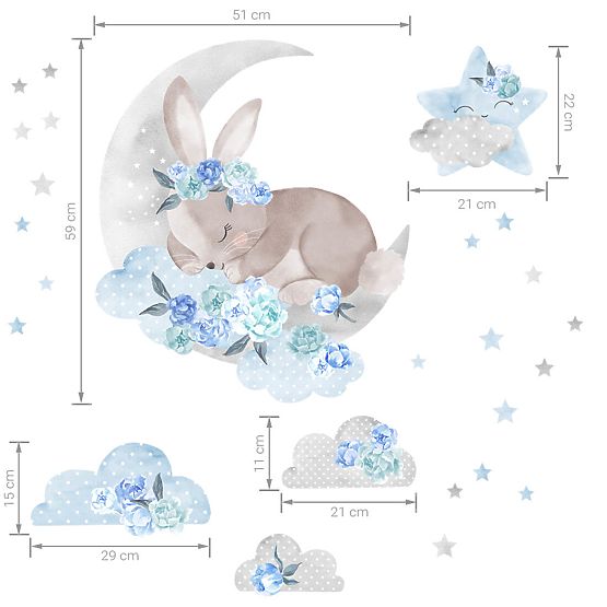 Wandtattoo Schlafender Hase - blau
