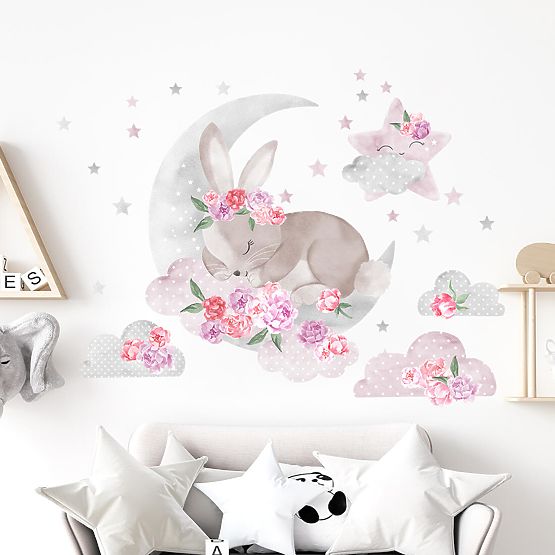 Wandtattoo Schlafender Hase - rosa