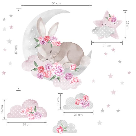 Wandtattoo Schlafender Hase - rosa