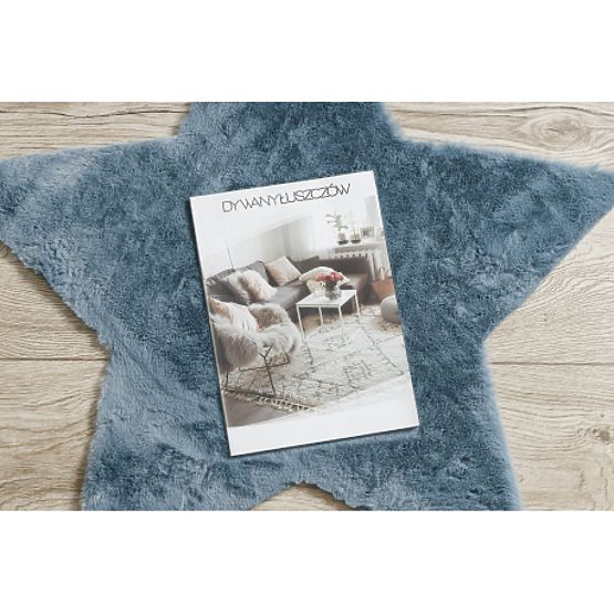Waschbarer Teppich SHAPE 3148 Stern Shaggy - blauer Plüsch, rutschfest