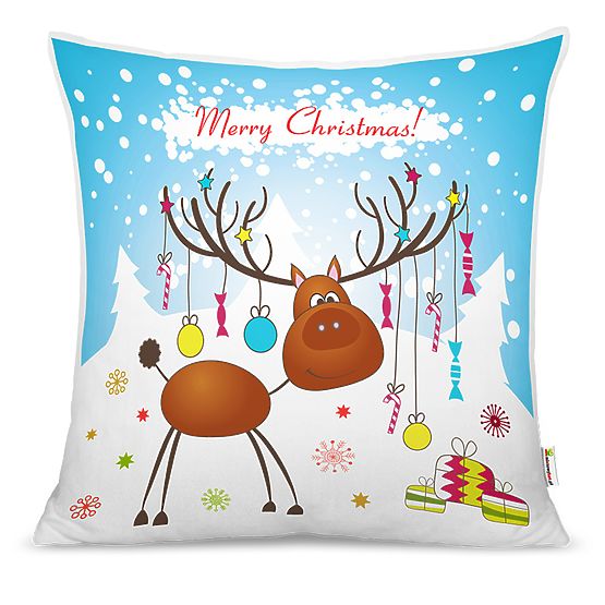 Weihnachtskissen - Rentier mit Geschenken