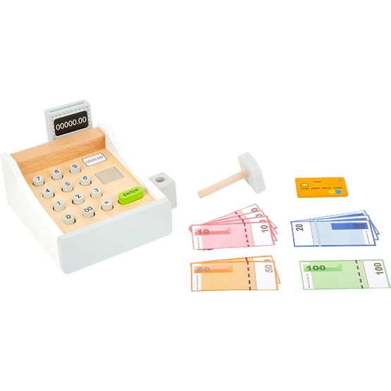 Weiße Registrierkasse mit Zubehör