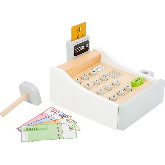 Weiße Registrierkasse mit Zubehör