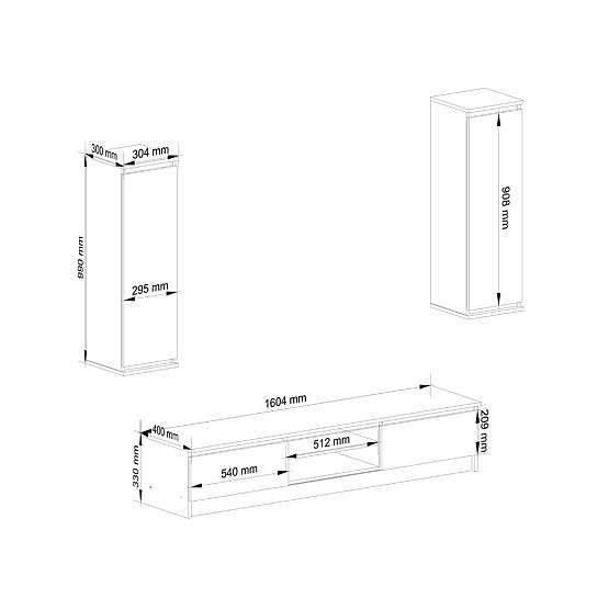 Wohnwand CLP - Möbelset Vitrine + weiße TV-Schrank