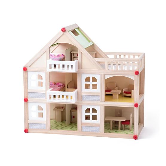 Zweistöckiges Puppenhaus mit Terrasse