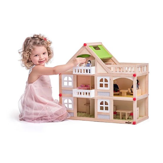 Zweistöckiges Puppenhaus mit Terrasse