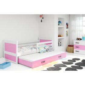 Kinderbett mit Zusatzbett ROCKY - weiß/rosa