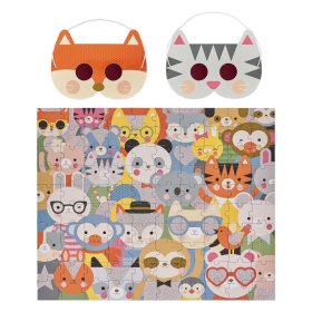 Petit Collage Puzzle Tiere 100 Stück mit 3D-Brille, Petit Collage