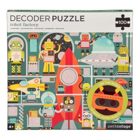 Petit Collage Puzzle Roboter 100 Stück mit 3D-Brille, Petit Collage
